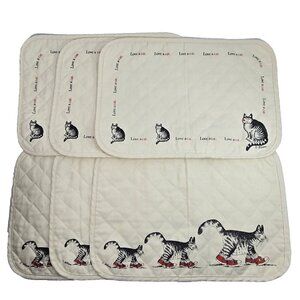 Vintage B Kliban Cat Placemats Lot of 6pc Red Shoes Love a Cat Quilted Cloth